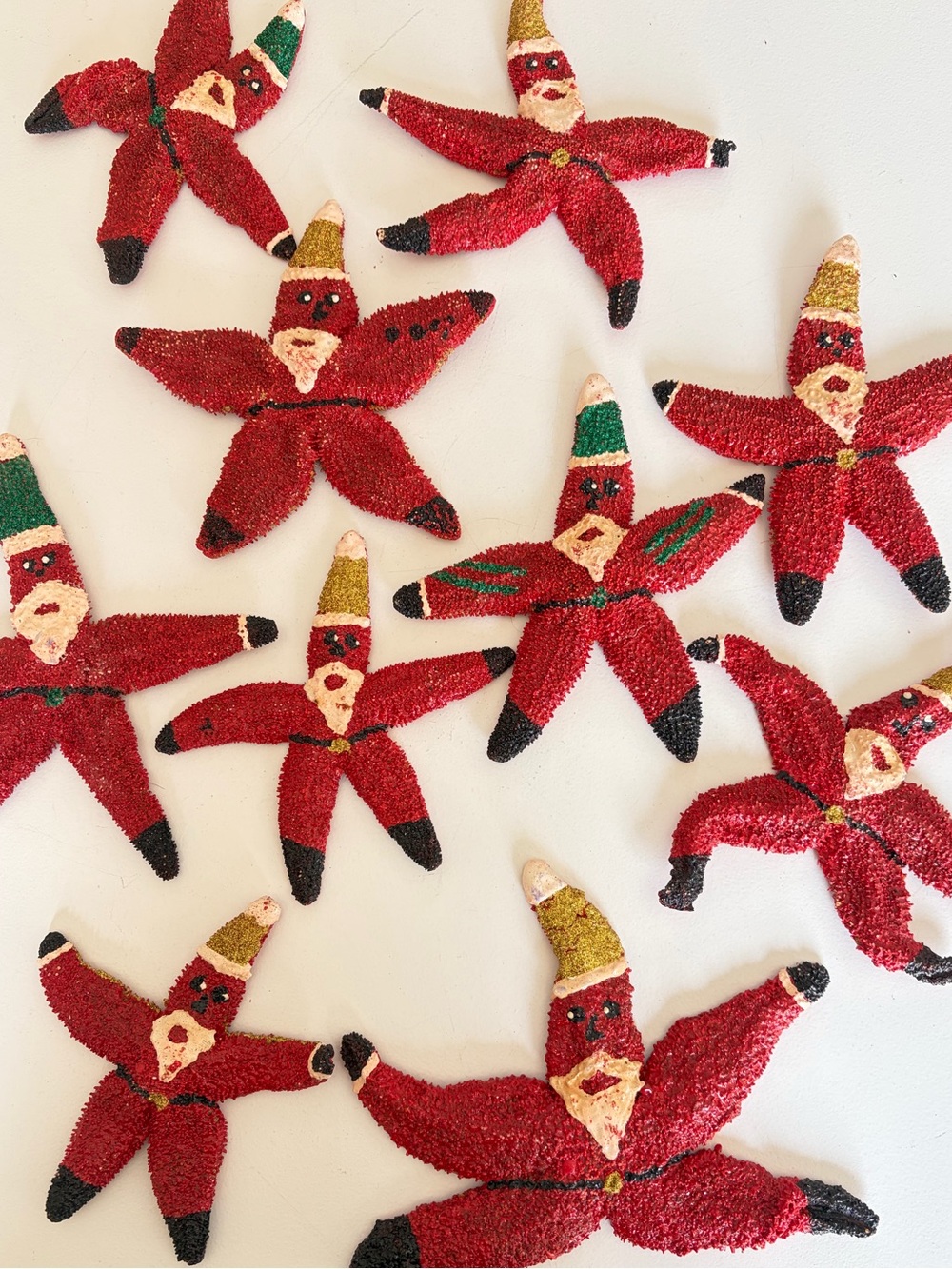 Lot of 10 real Starfish Santa Handpainted Ornaments Christmas decorations